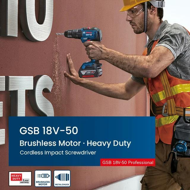 پیچ گوشتی شارژی چکشی بوش مدل GSB 18 V 50Extra brushless — تصویر ۲