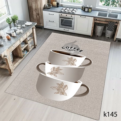 فرشینه آشپزخانه بژ طرح قهوه مخمل ترک K145 (پس کرایه)
