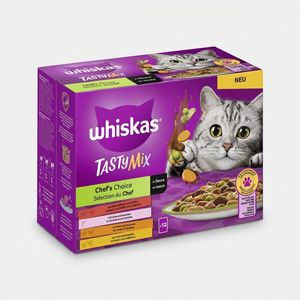 پوچ گربه بالغ ویسکاس مدل گروی طعم ماهی، مرغ، بوقلمون، گوشت گاو وزن 85 گرم بسته 12 عددی