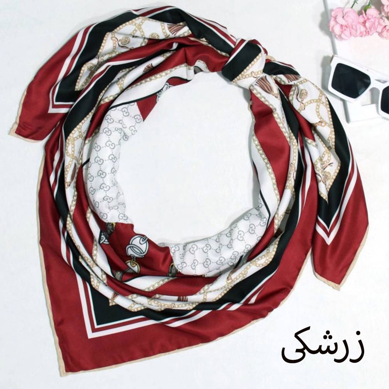 روسری زنانه مدل ابریشم دست دوز قواره دار مزونی کد 9809 — تصویر ۵