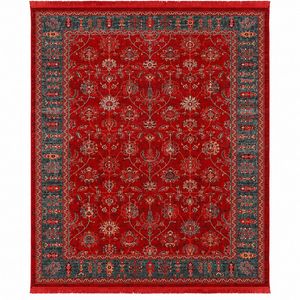 فرش ماشینی 700 شانه فرش ابریشمی کرامتیان زمینه قرمز لاکی حاشیه سبز مدل HM5108