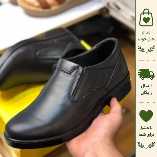 کفش چرم مردانه نیما مدل اوپتیما مشکی رویه چرم طبیعی زیره پیو سبک راحت طبی 8 ماه ضمانت