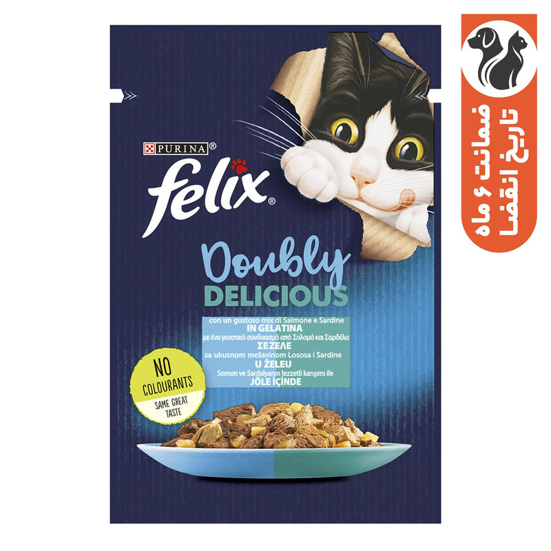 پوچ گربه فلیکس مدل The Doubly Delicious in Jelly با طعم ماهی ساردین و سالمون وزن 85 گرم — تصویر ۲