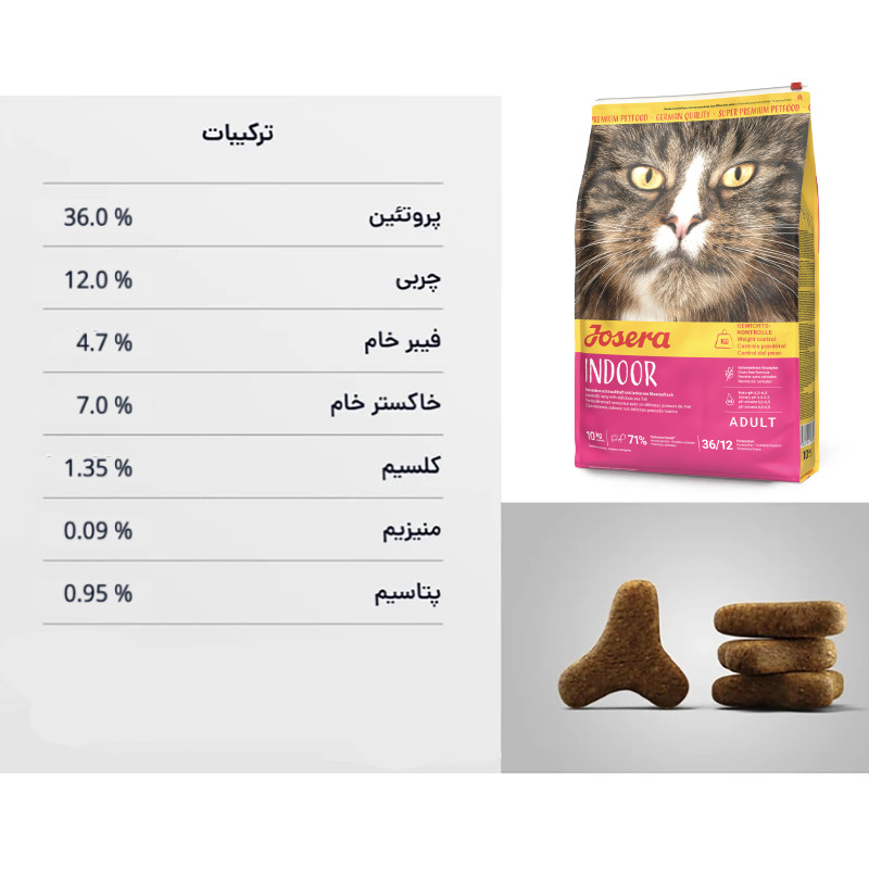 غذای خشک گربه عقیم شده جوسرا مدل Indoor مناسب فعالیت کم وزن 10 کیلوگرم — تصویر ۴