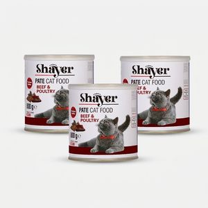 کنسرو غذای گربه شایر مدل پته گوشت قرمز و گوشت طیور وزن 800 گرم بسته 3 عددی