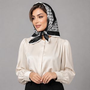دستمال سر و گردن زنانه مدل ابریشم طرح هندسی کد 110