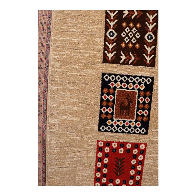 فرش ماشینی 320 شانه زمینه بژ حاشیه بژ مدل ستاره کویر یزد کلکسیون شاهسون کد SH-B072-8833 — تصویر ۲