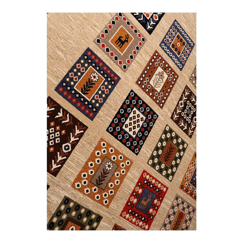 فرش ماشینی 320 شانه زمینه بژ حاشیه بژ مدل ستاره کویر یزد کلکسیون شاهسون کد SH-B072-8833 — تصویر ۳