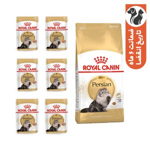 غذای خشک گربه رویال کنین مدل پرشین ادالت وزن 2500 گرم مجموعه 7 عددی به همراه پوچ گربه