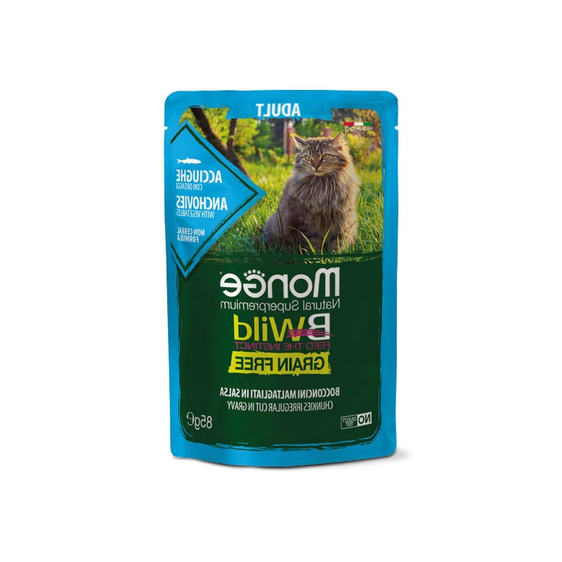 پوچ گربه بالغ مونژ مدل BWILD Anchovies with Vegetables طعم ماهی کولی و سبزیجات وزن 85 گرم — تصویر ۲