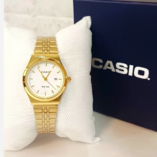 ساعت مچی زنانه کاسیو CASIO موتور با کیفیت مدل MTP-145L طلایی صفحه سفید