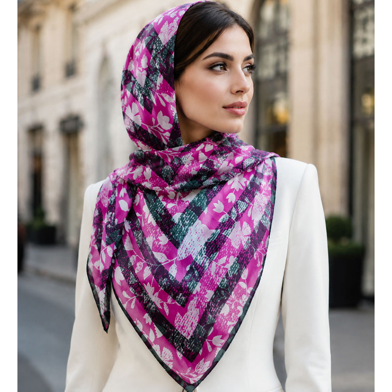 روسری الیاف نخی، نخ زنانه مدل گلبرگ کد 99375 با طول و عرض 130*132 سانتی‌متر — تصویر ۳