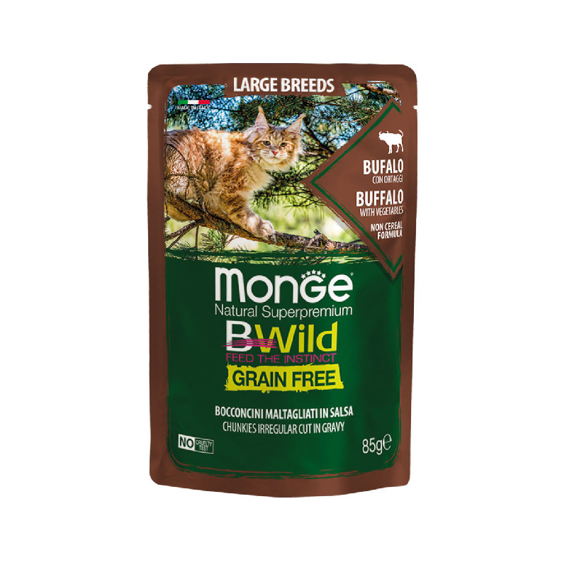پوچ گربه بالغ مونژه مدل BWILD Buffalo with Vegetables طعم گوشت بوفالو وسبزیجات وزن 85 گرم — تصویر ۲