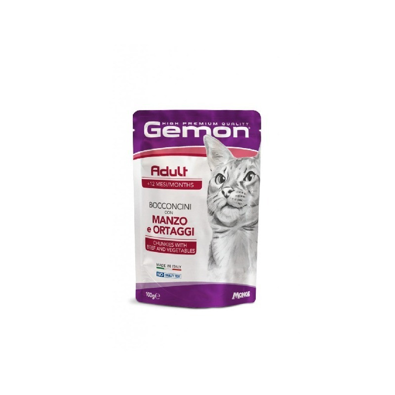 پوچ گربه بالغ مونژه مدل Gemon Adult Cat Chunkies طعم گوشت گاو وزن 100 گرم — تصویر ۲