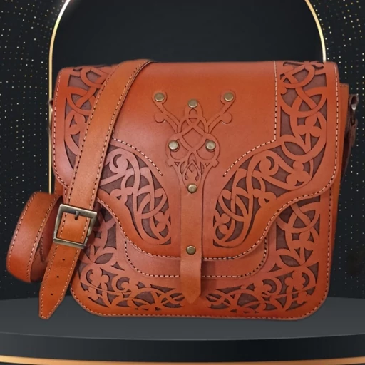 کیف دوشی زنانه طرح اسلیمی چرمی دستدوز برند یاهیا چرم