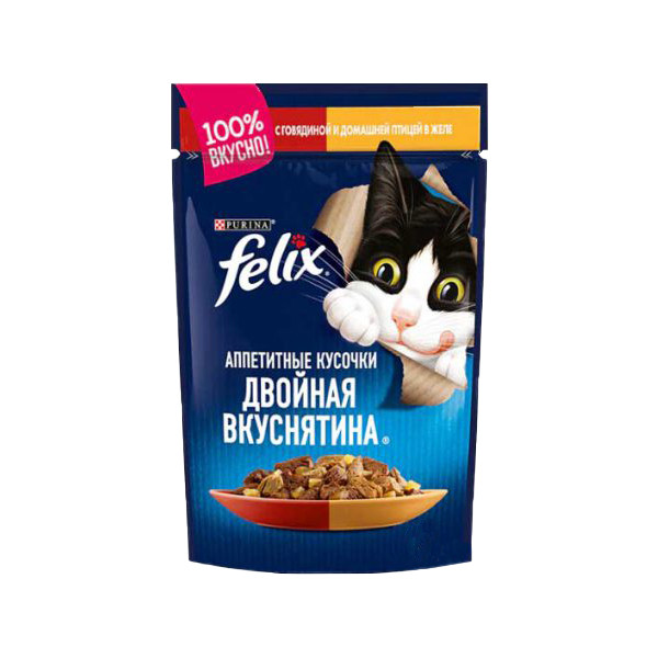 پوچ گربه بالغ فلیکس مدل Chicken & Beef In Jelly طعم مرغ و گوشت وزن ۷۵ گرم — تصویر ۲