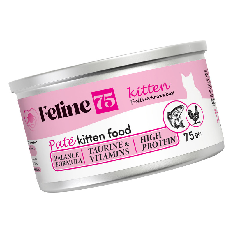 کنسرو غذای گربه نابالغ فیلاین 75 مدل Kitten پته طعم مرغ و ماهی وزن 450 گرم بسته 6 عددی — تصویر ۳