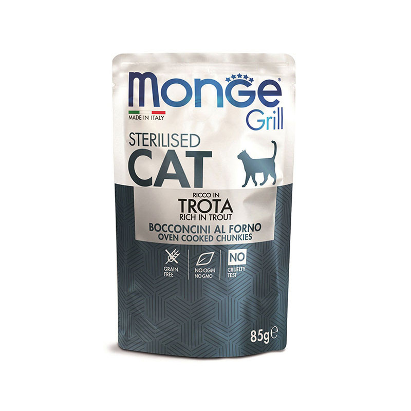 پوچ گربه بالغ مونژ مدل Monge Grill Sterilised با طعم ماهی قزل‌آلا وزن 85 گرم — تصویر ۲