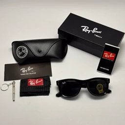 عینک آفتابی ریبن ویفرر شیشه سنگ مشکی قرمز به همراه پک کامل ریبن Rayban WAYFARER RB 0502S — تصویر ۳