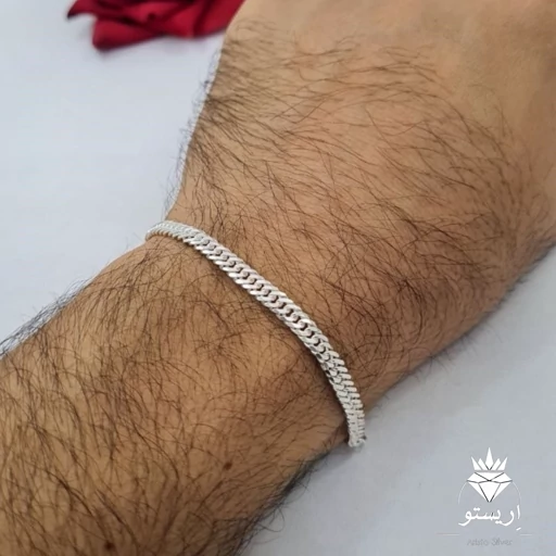 دستبند نقره کارتیر دوبل ایتالیایی (4.5 تا 5 میل) با کیفیت فوق العاده و آبکاری طلاسفید طول 20cm همراه با فاکتور