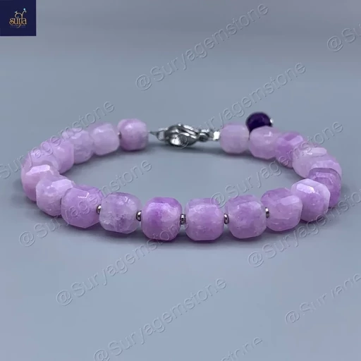 دستبند زنانه سنگ کنزایت طبیعی و اصل ، سنگی دست ساز Lavender Dream
