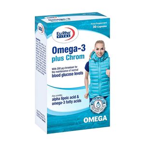 کپسول ژلاتینی امگا 3 پلاس کروم یوروویتال - 896 میلی گرم بسته 30 عددی