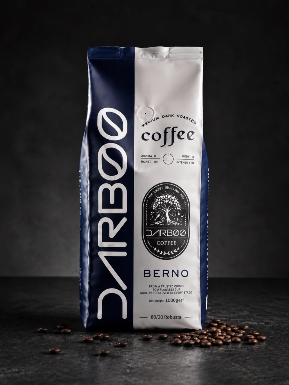 دانه قهوه 20% عربیکا 80% روبوستا BERNO داربو - 1000 گرم — تصویر ۲