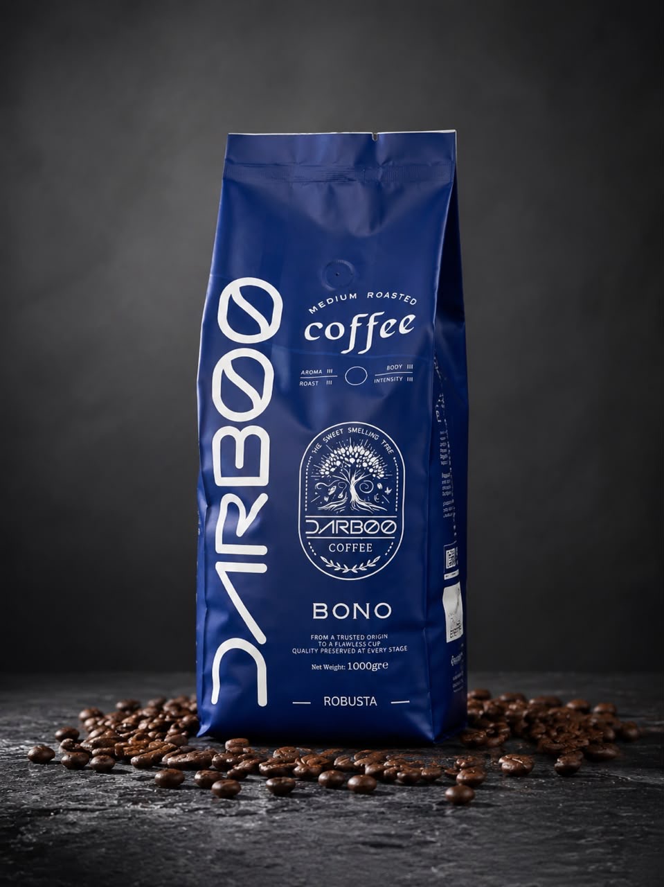 دانه قهوه 30% عربیکا 70% روبوستا BONO داربو - 1000 گرم — تصویر ۲