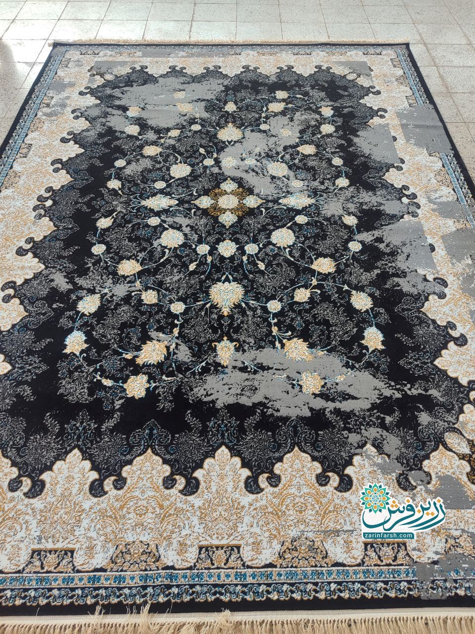 فرش ماشینی 500 شانه طرح رستا رنگ مشکی