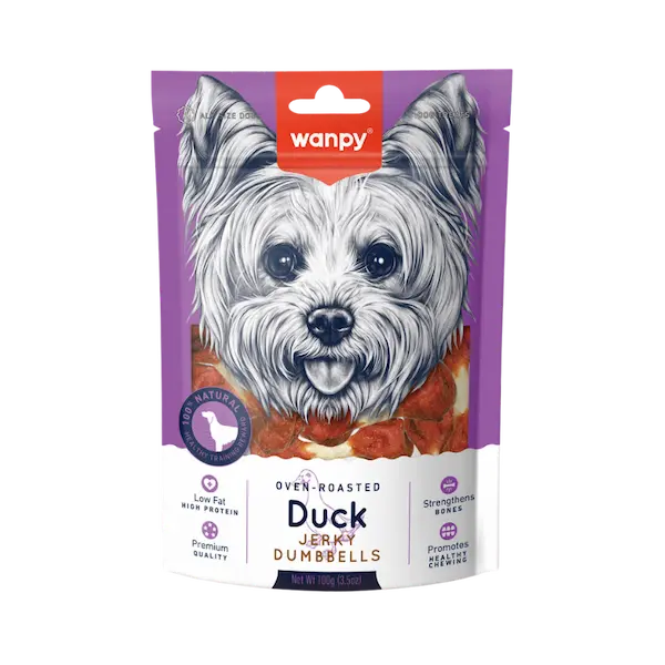 تشویقی سگ ونپی مدل دمبلی با طعم اردک 100 گرمی | wanpy dog treat duck jerky dumbells 100gr - رویال پت فود