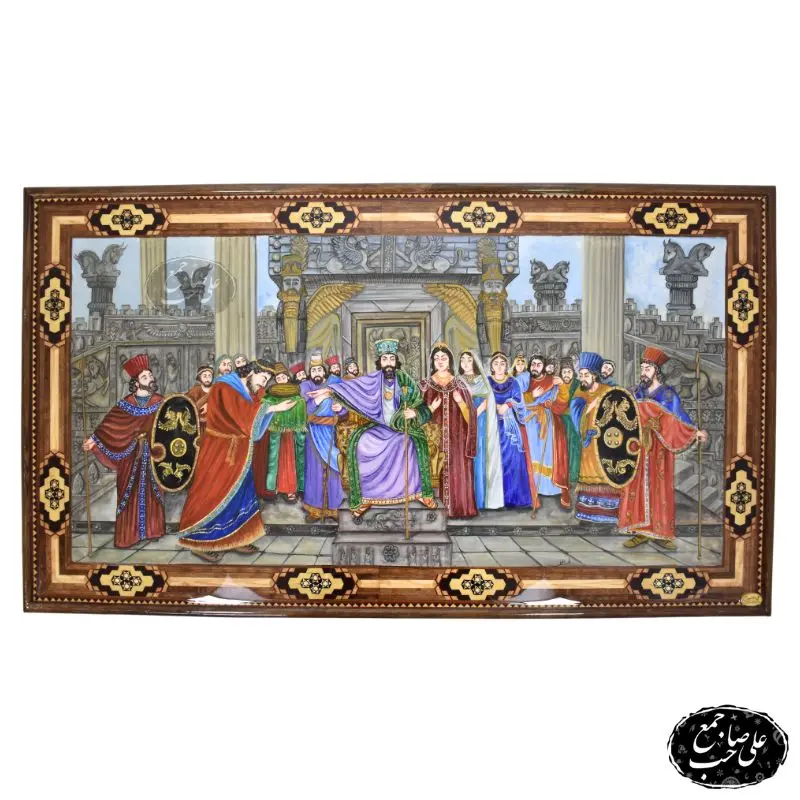 تابلو نقاشی خاتم کاری اعلا کوروش کبیر و منشور حقوق بشر — تصویر ۲