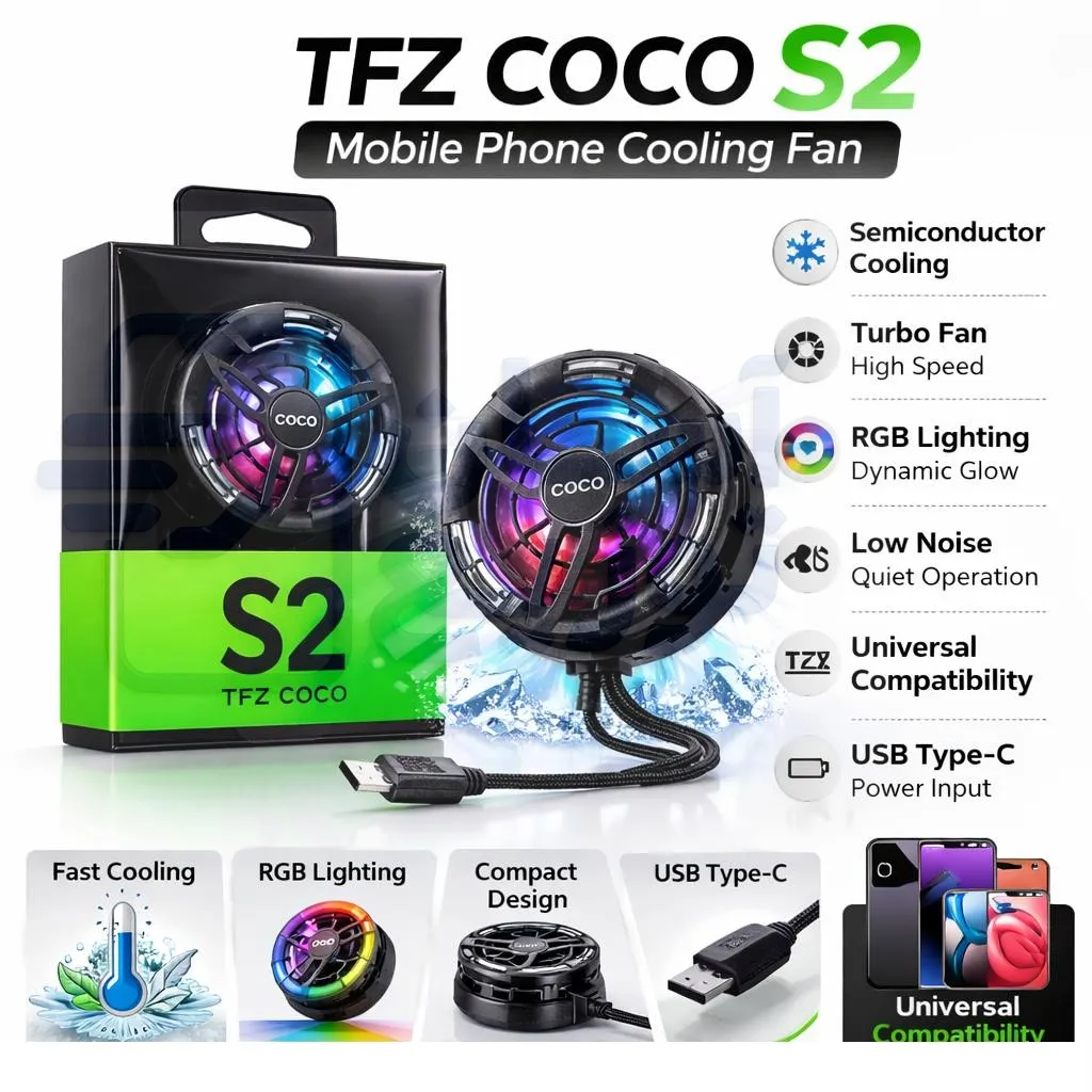 فن خنک کننده گوشی موبایل mobil phone cooling fan TFZ COCO مدل S2 — تصویر ۴