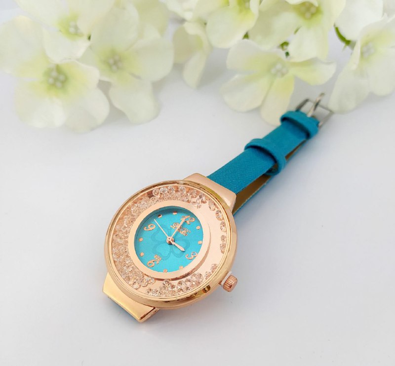ساعت مچی عقربه ای زنانه فیروزه ای نگین دار کد RS-677 — تصویر ۳