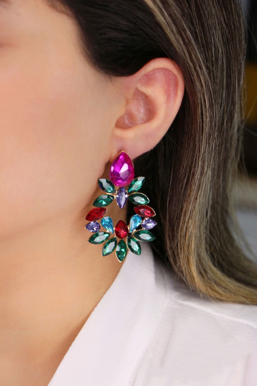 گوشواره زنانه فشن نگین رنگی طرح زارا کد RS-571