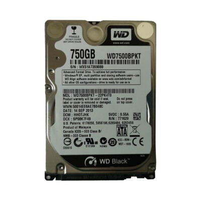 هارد لپ تاپ 750 گیگ وسترن مشکی مدل WD7500BPKT کارکرده — تصویر ۲