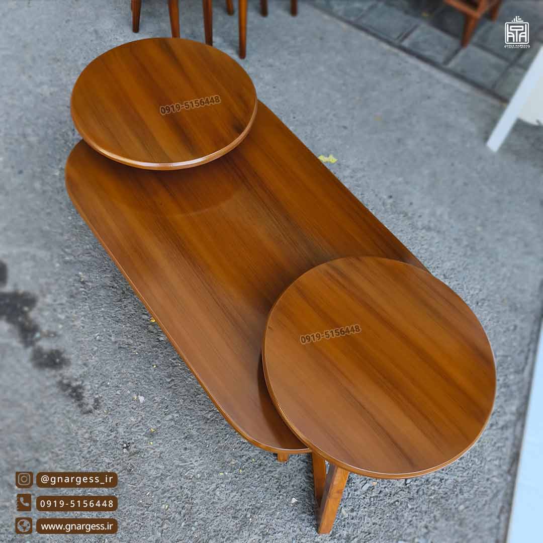 میز جلومبلی و میز عسلی چوبی مدل کمجا لپ تاپی ساده و روکش چوب — تصویر ۴
