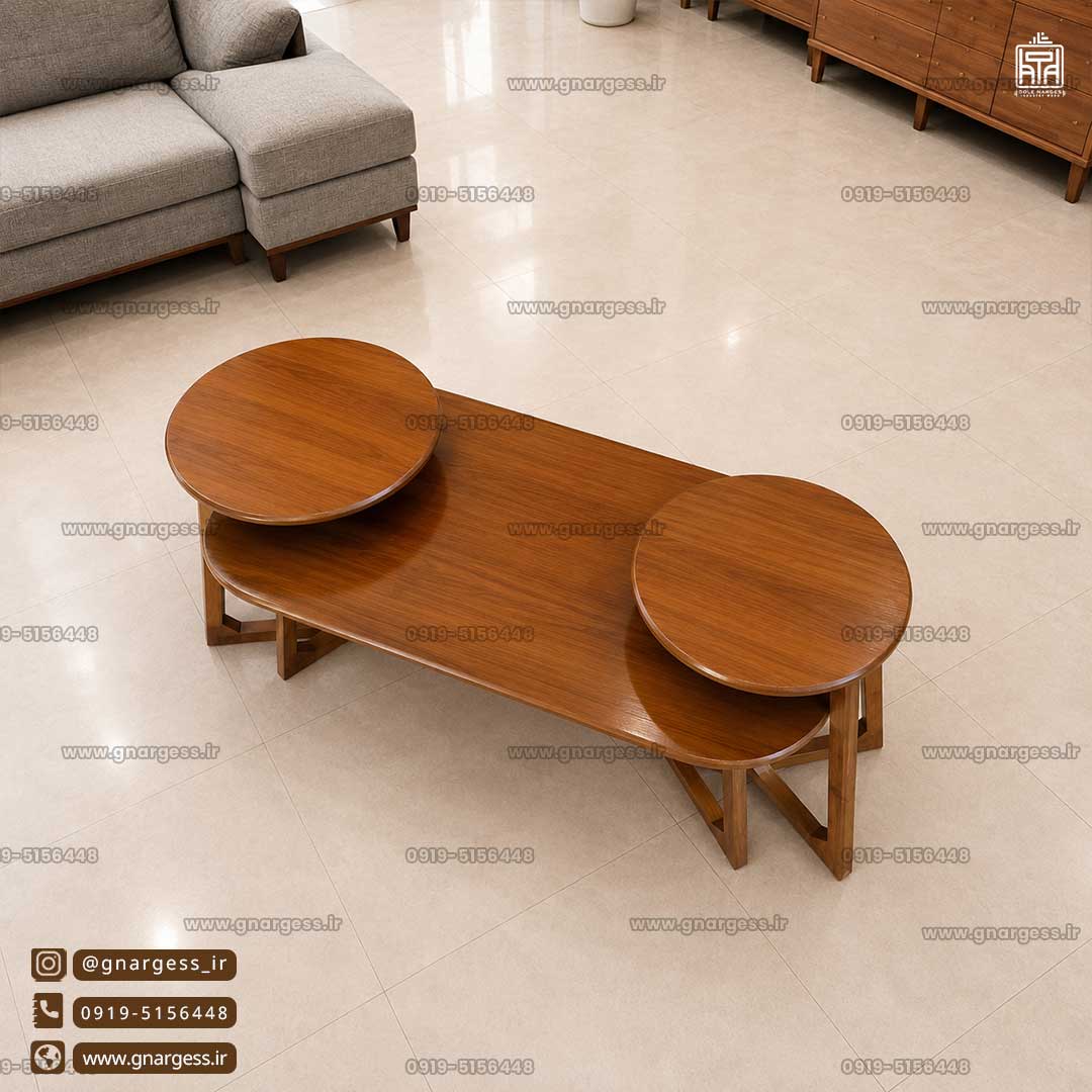 میز جلومبلی و میز عسلی چوبی مدل کمجا لپ تاپی ساده و روکش چوب — تصویر ۳