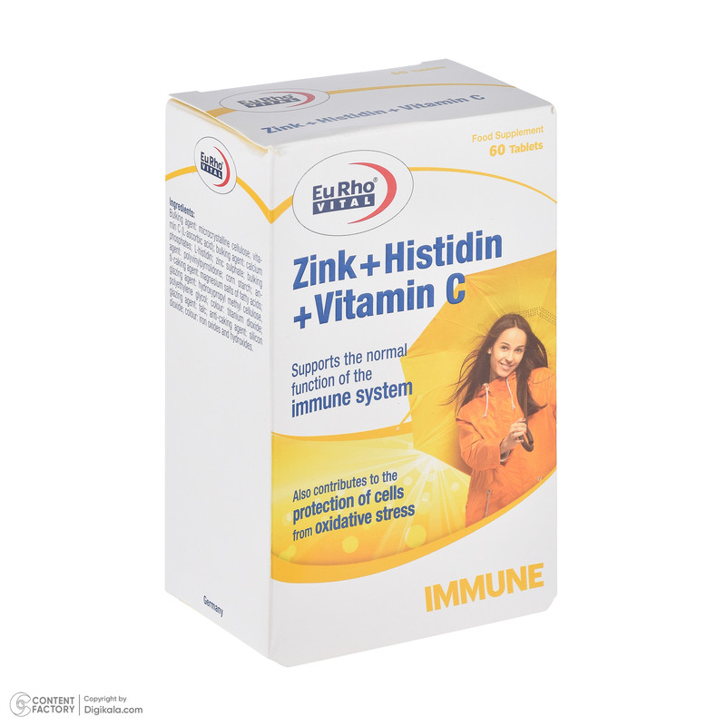 کپسول زینک، ویتامین سی و هیستیدین یوروویتال - 395 میلی گرم بسته 60 عددی — تصویر ۴