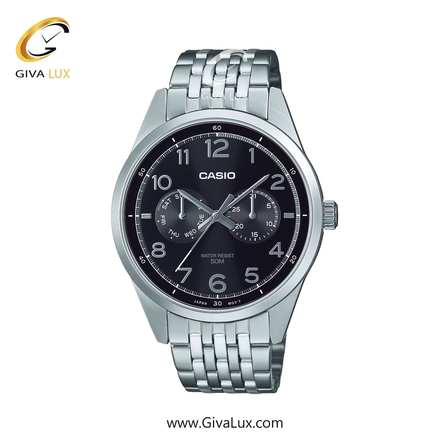 ساعت مچی اورجینال مردانه کاسیو Casio سه موتوره فول تایم نقره ای | نقره ای| مشکی| کد رفرنس MTP-E340D-1AVDF | کد رفرنس MTP-E340D-1AVDF (MTP-E۳۴۰D-۱AVDF) | برند کاسیو CASIO | کد 24994 — تصویر ۲
