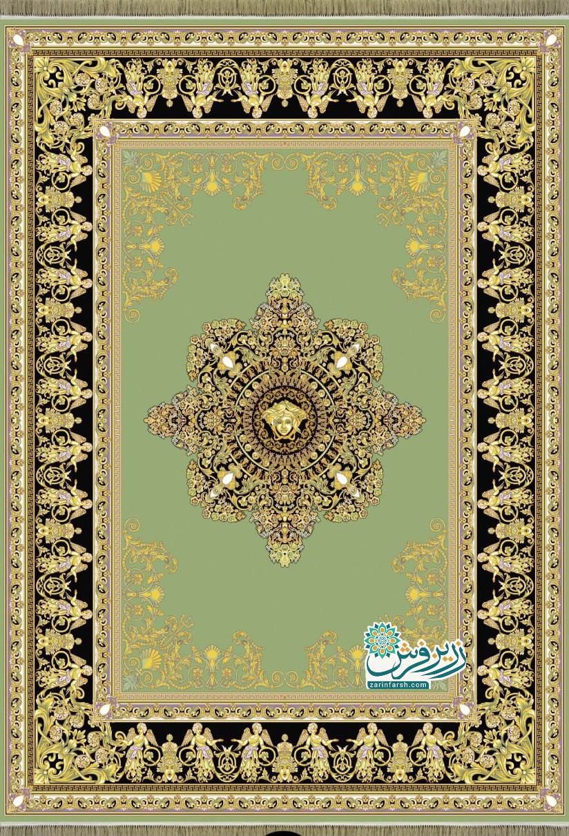 فرش 1200 شانه طرح ورساچه سبز- تمام نخ اکریلیک