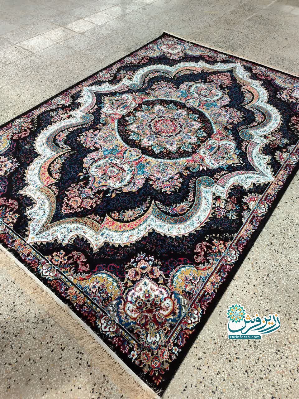فرش ماشینی طرح 700 شانه نقشه شهیاد رنگ سرمه ای
