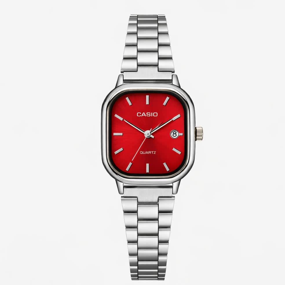 ساعت مچی زنانه کاسیو اولدمانی CASIO موتور ژاپن صفحه سرخ