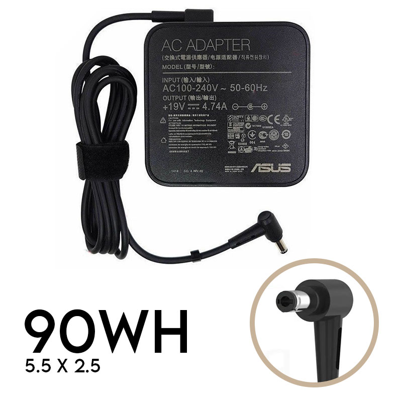 آداپتور مربعی لپ تاپ ایسوس 90Wh | ولتاژ 19V — 4.74A | سرفیش 2.5*5.5 میلی متر (فیش نرمال)