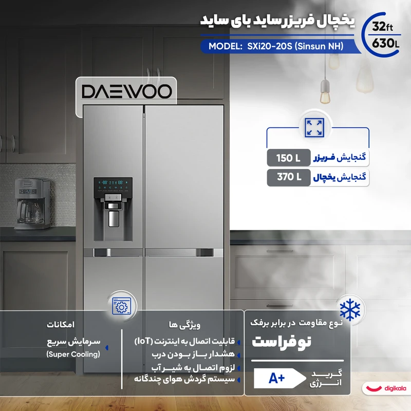 یخچال ساید بای ساید دوو سری سین سان مدل SXI20-20S — تصویر ۴