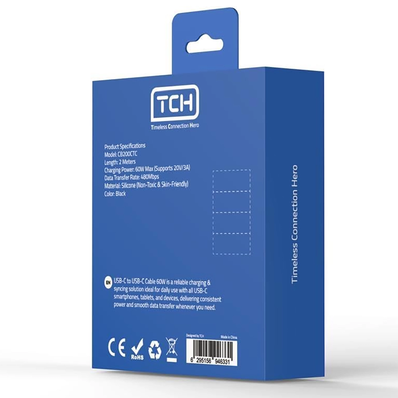 کابل شارژ دوسر تایپ سی تی سی اچ TCH مدل CB100CTC توان 60 وات — تصویر ۵