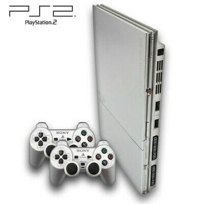 خرید PS2 نقره ای سی دی خور و فلش خور با دو دسته | قیمت ps2 دیسک و فلش دو دسته ریفر — تصویر ۲