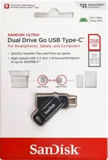 فلش 256 گیگابایت تایپ سی – سرعت 400 – Sandisk OTG Type C 256GB — تصویر ۲