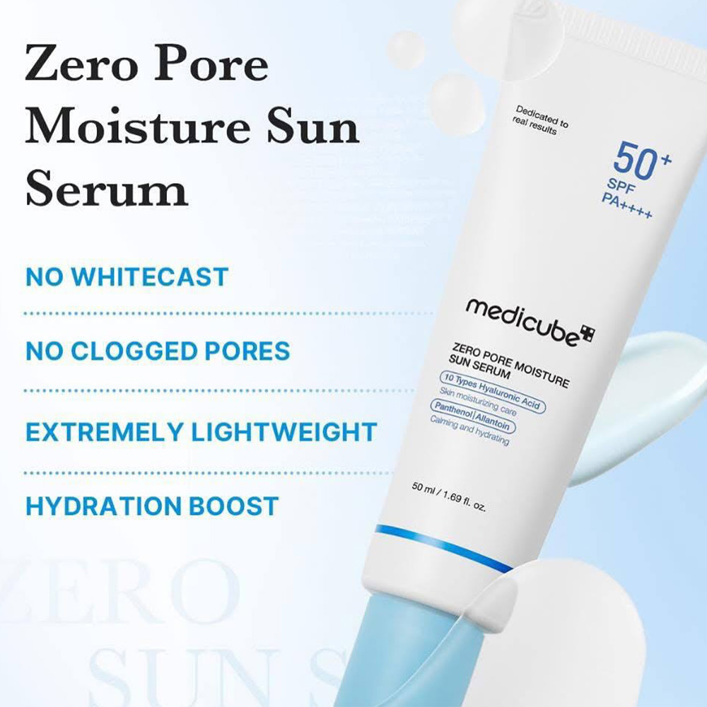 ضد آفتاب آبرسان و کنترل منافذ مدی کیوب Medicube مدل Zero Pore MOISTURE Sun Serum حجم 50 میل — تصویر ۵