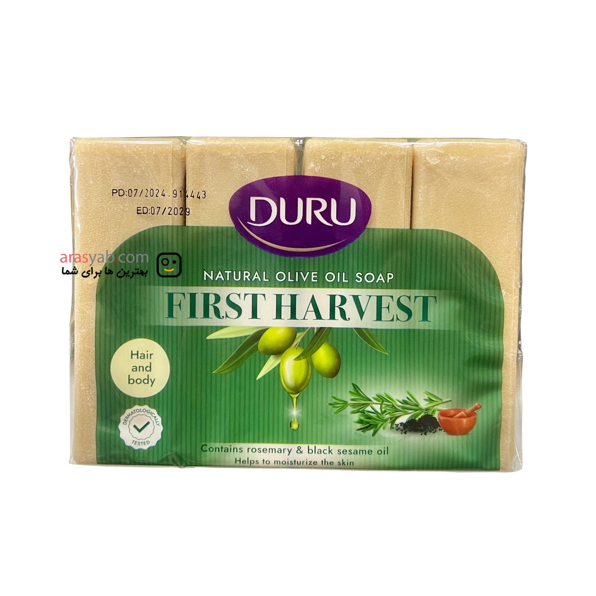 صابون ارگانیک دورو Duru حاوی عصاره روغن زیتون و رزماری و کنجد سیاه بسته 600 گرمی