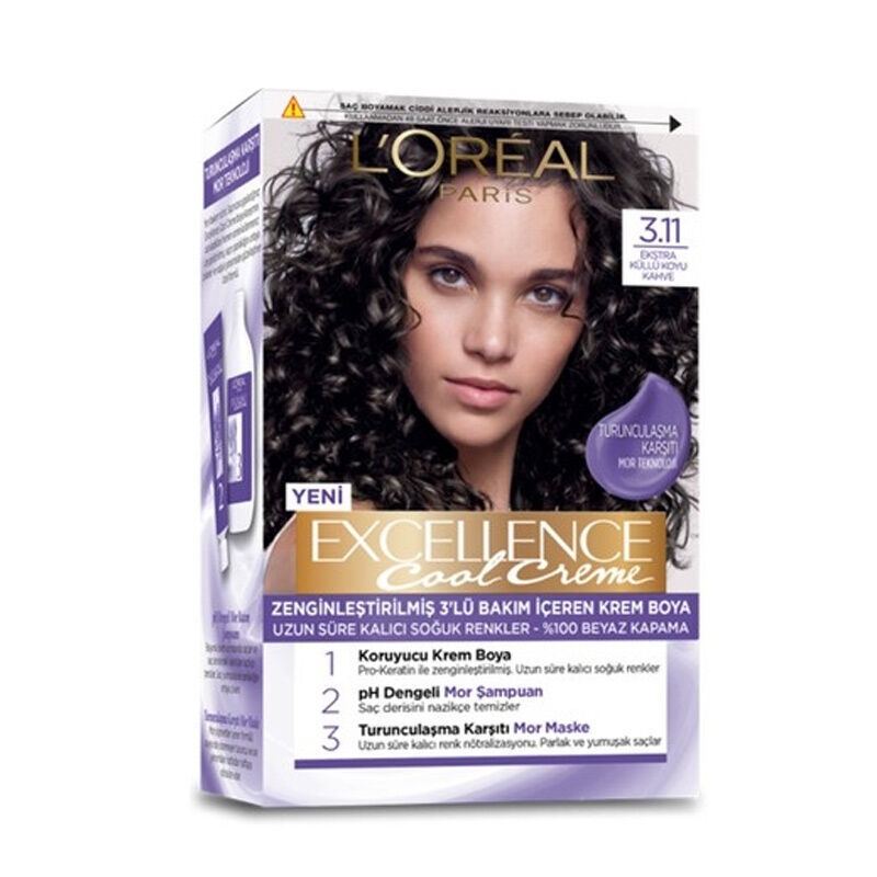 رنگ موی لورال 3.11 قهوه ای تیره دودی سری Excellence cool creme